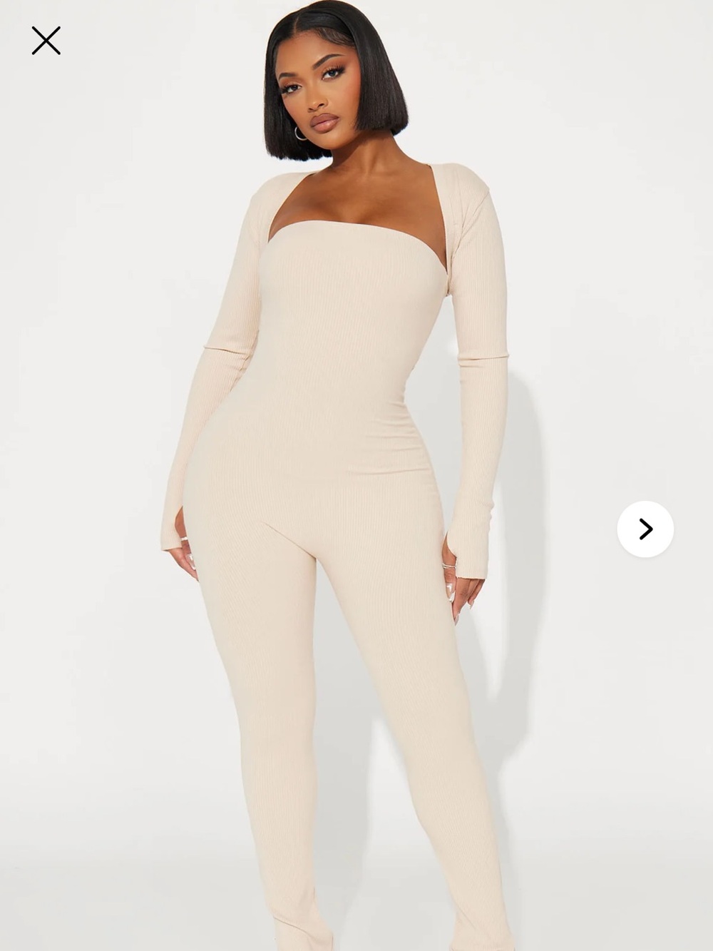 Fashion Nova Ribbed Strapless Jumpsuit with Bolero - Beige